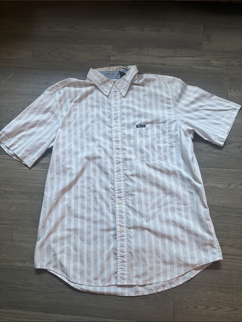 CHAPS | Tan White Striped Short Sleeve Button Down Shirt Casual Summer Large